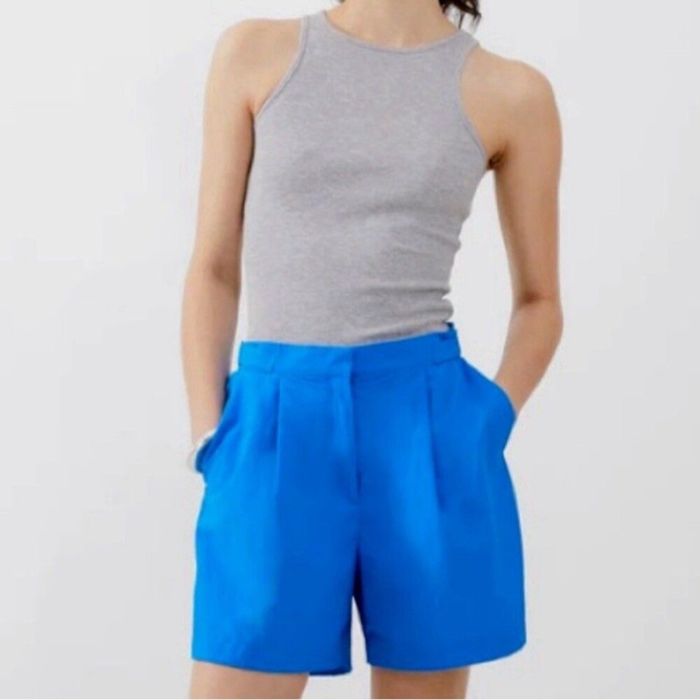 French Connection Alora Shorts Women's Blue Flat Front Size 4